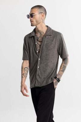 Snitch Men Self Design Casual Grey, Black Shirt