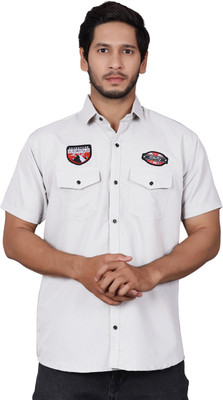 Lenriza Men Printed Casual White Shirt