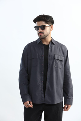 Xkind Men Solid Casual Grey Shirt