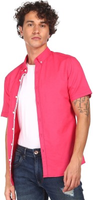 FLYING MACHINE Men Solid Casual Pink Shirt