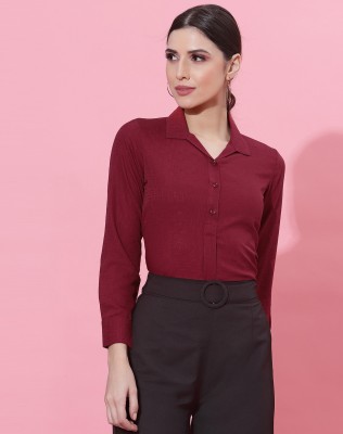 Swaron Women Solid Formal Maroon Shirt