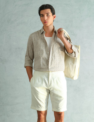 ARROW Men Printed Formal Beige Shirt