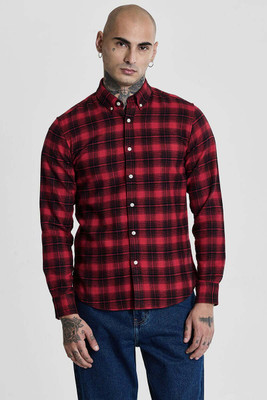 Snitch Men Checkered Casual Red Shirt