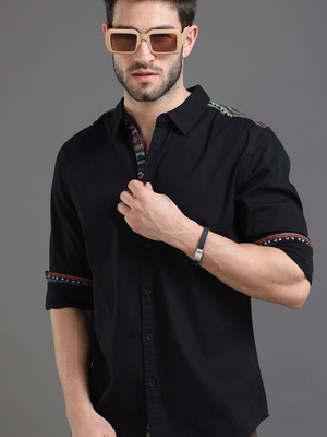 HERE&NOW Men Solid Casual Black Shirt