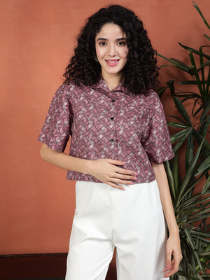 TANDUL Women Printed Casual Maroon Shirt