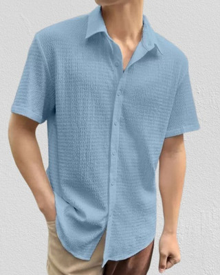 Arth Enterprise Men Solid Casual Light Blue Shirt