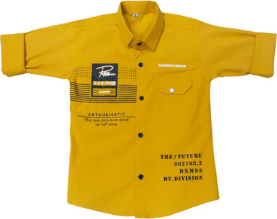 FASHION GRAB Boys Printed Casual Yellow Shirt