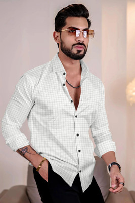 Growwax Men Checkered Casual White Shirt