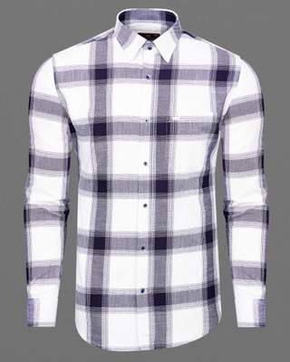 french crown Men Checkered Casual White Shirt