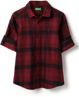 United Colors of Benetton Boys Checkered Casual Red Shirt