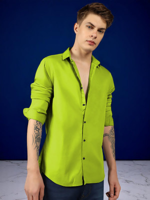 Vyzer Men Solid Casual Light Green Shirt