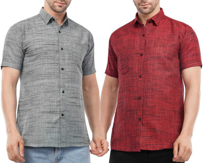Sharma ji collection Men Striped Formal Red, Grey Shirt(Pack of 2)