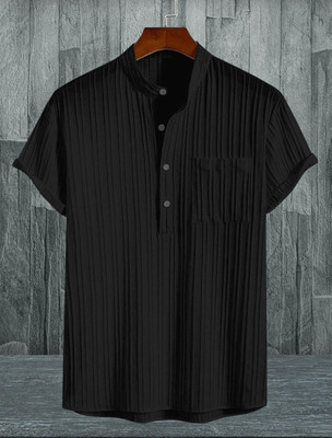 KVARA Men Self Design Casual Black Shirt