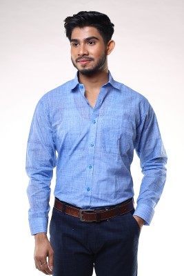 SUNMART Men Self Design Formal Blue Shirt