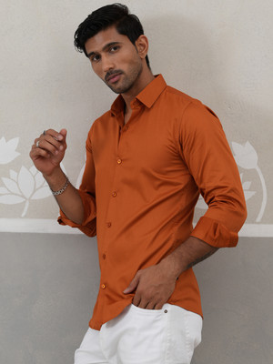 Roadster Men Solid Casual Orange Shirt