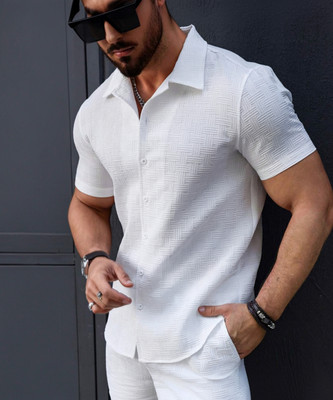 Ogha Men Solid Casual White Shirt