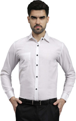 Navkanj Men Solid Formal White Shirt