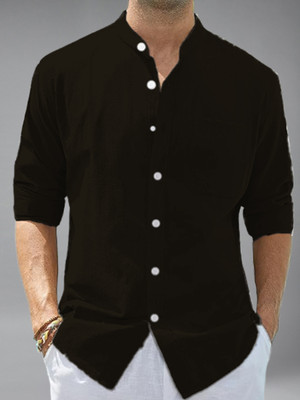 BHUVIKOO Men Solid Casual Black Shirt