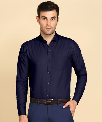 LUQATTI Men Solid Formal Dark Blue Shirt