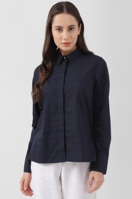 VAN HEUSEN Women Checkered Casual Dark Blue Shirt