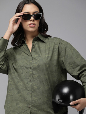 Roadster Women Printed Casual Green Shirt