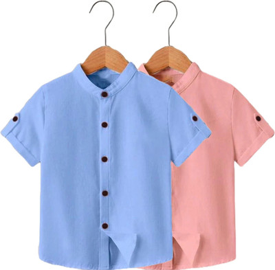 Zarila Boys Solid Casual Light Blue, Orange Shirt(Pack of 2)