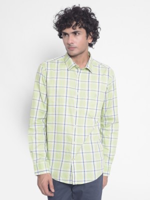 CRIMSOUNE CLUB Men Checkered Casual White, Light Green, Blue Shirt