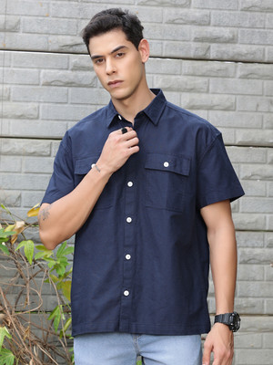 THOMAS SCOTT Men Solid Casual Dark Blue Shirt