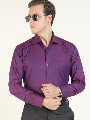 Hancock Men Solid Party Purple Shirt