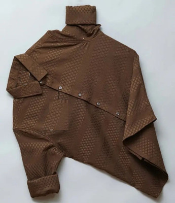 Tyzlo Men Self Design Casual Brown Shirt