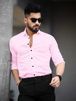 SOLSTICE Men Solid Formal Pink Shirt