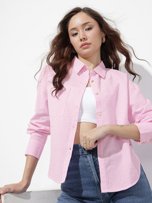 Roadster Women Striped Casual Pink Shirt