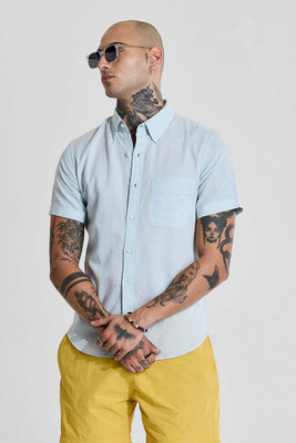 Snitch Men Solid Casual Light Blue Shirt