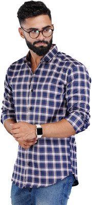 FAVNIC Men Checkered Casual White, Blue, Red Shirt