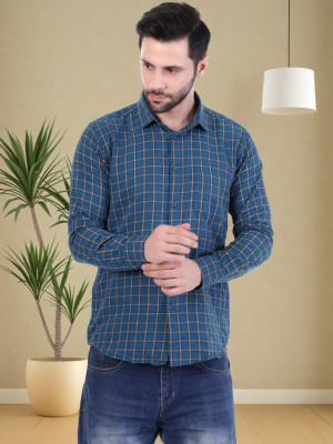 Marc Luarente Men Checkered Casual Blue Shirt