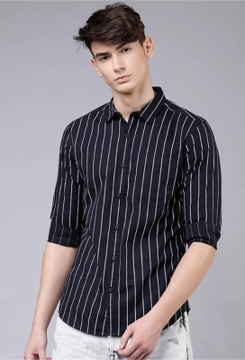 MD textile Men Striped Casual Black Shirt