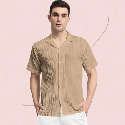 A Surhi Men Self Design Casual Cream Shirt