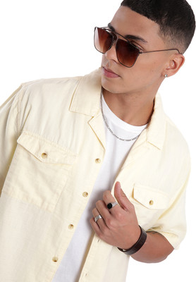 WROGN Men Solid Casual Yellow Shirt