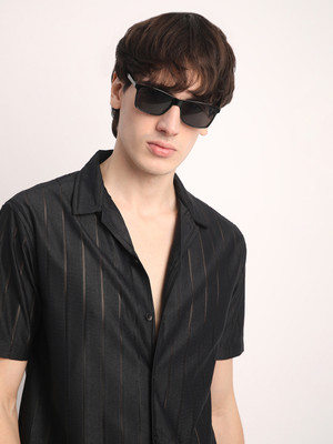 Voroxy Men Striped Casual Black Shirt