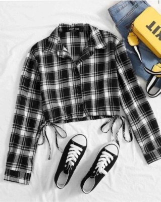 Emmy Word Women Checkered Casual Black, Grey, White Shirt