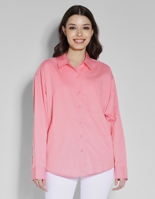 American Eagle Women Solid Casual Pink Shirt