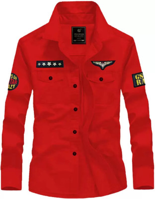 GOTIETNTERPRISE Men Embroidered Casual Red Shirt