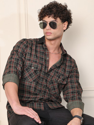 METRONAUT Men Checkered Casual Black Shirt