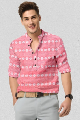 Arth Enterprise Men Printed Casual Pink Shirt