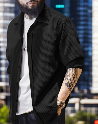 Madhavi Creation Men Self Design Casual Black Shirt