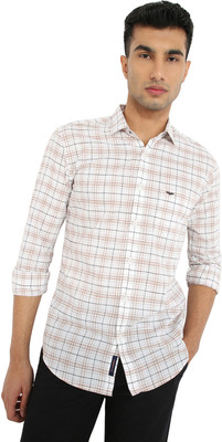 PARK AVENUE Men Checkered Casual White Shirt