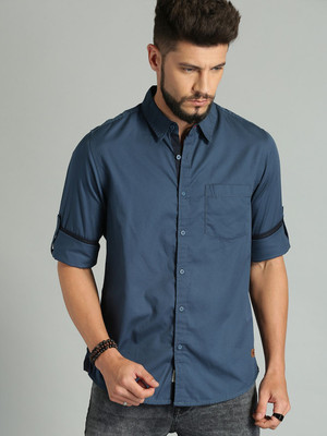 Roadster Men Solid Casual Dark Blue Shirt