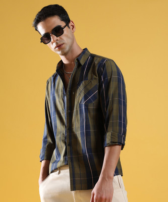 CAMPUS SUTRA Men Checkered Casual Dark Green, Dark Blue, White Shirt