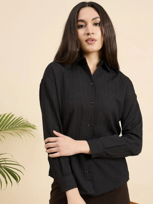 AA-HA! Women Self Design Casual Black Shirt
