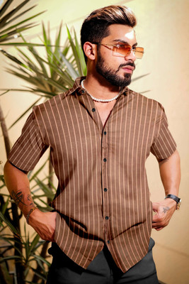 METRONAUT Men Striped Casual Brown Shirt